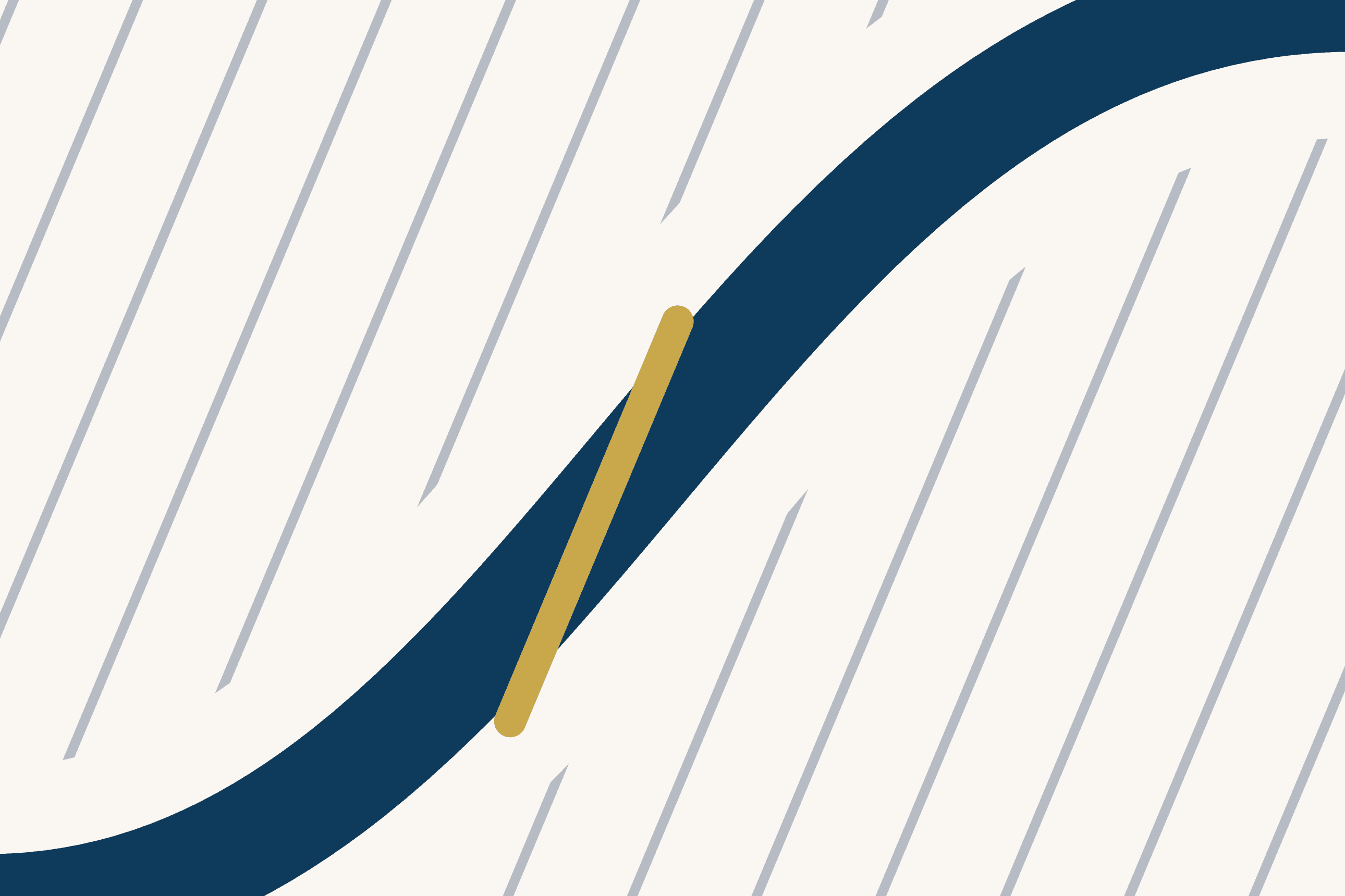 Grey diagonal lines cross a cream ground, cut by a broad dark blue channel that curves up from lower left to upper right. One short gold line still crosses the channel.