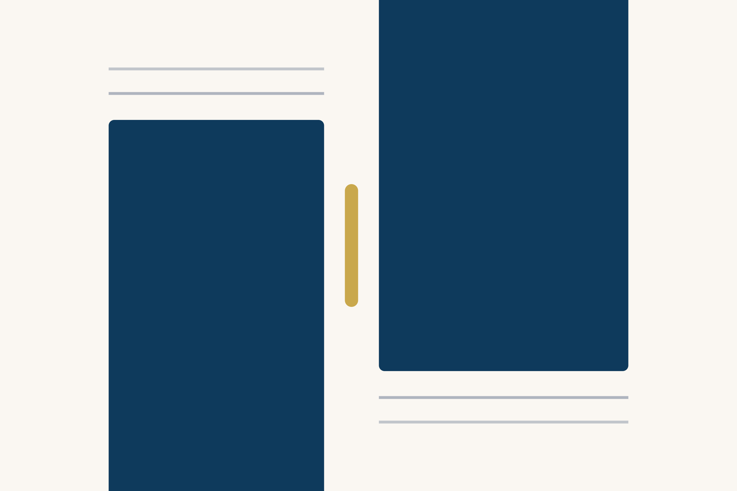 Two dark blue slabs stand side by side on a cream ground without meeting. The left one runs off the bottom, the right one off the top, and grey lines mark the levels where they fail to line up. A gold bar stands in the gap between them.