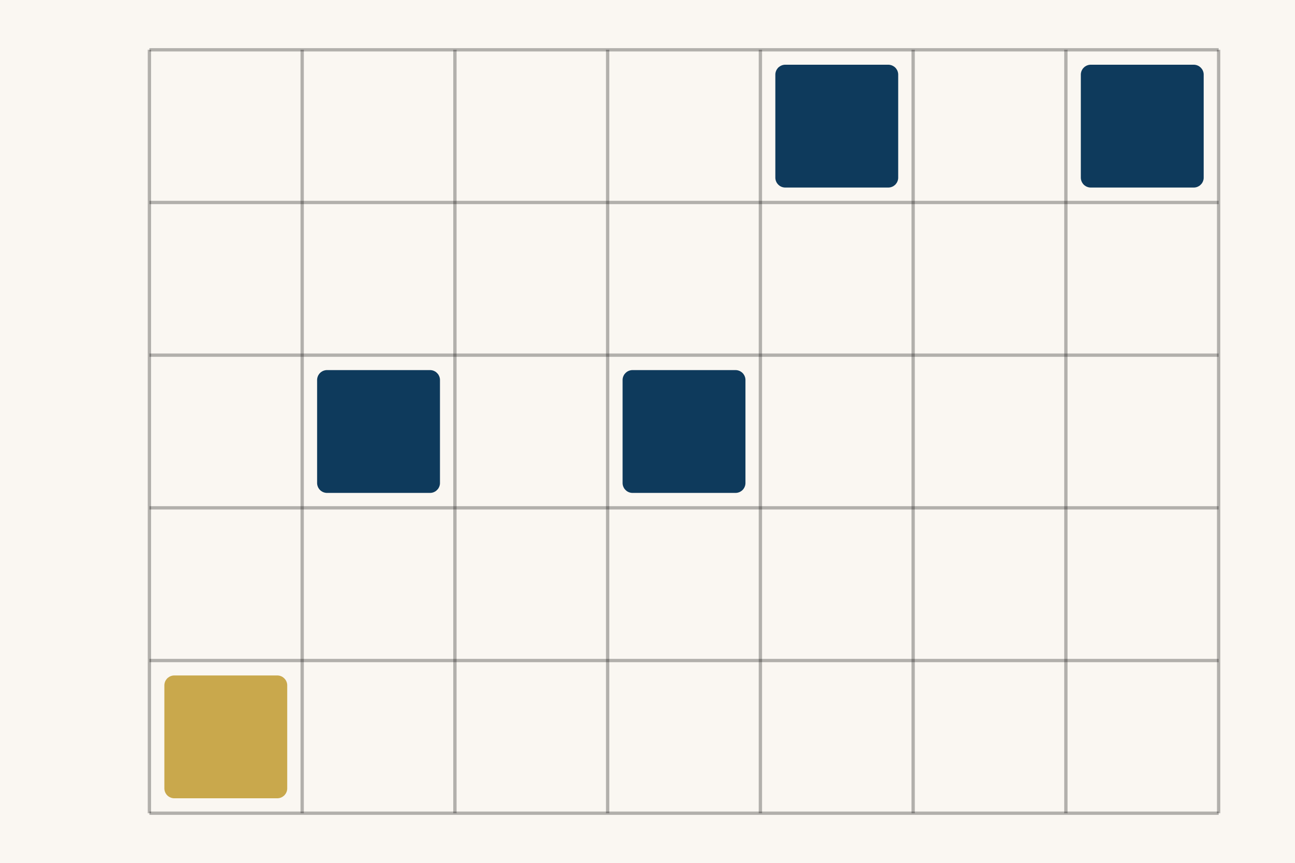 A month drawn as a grid of seven columns and five rows on a cream ground. Four dark blue squares sit scattered across it, and one gold square marks the Monday of the last row, 26 October, when Colorado's comment window closes.