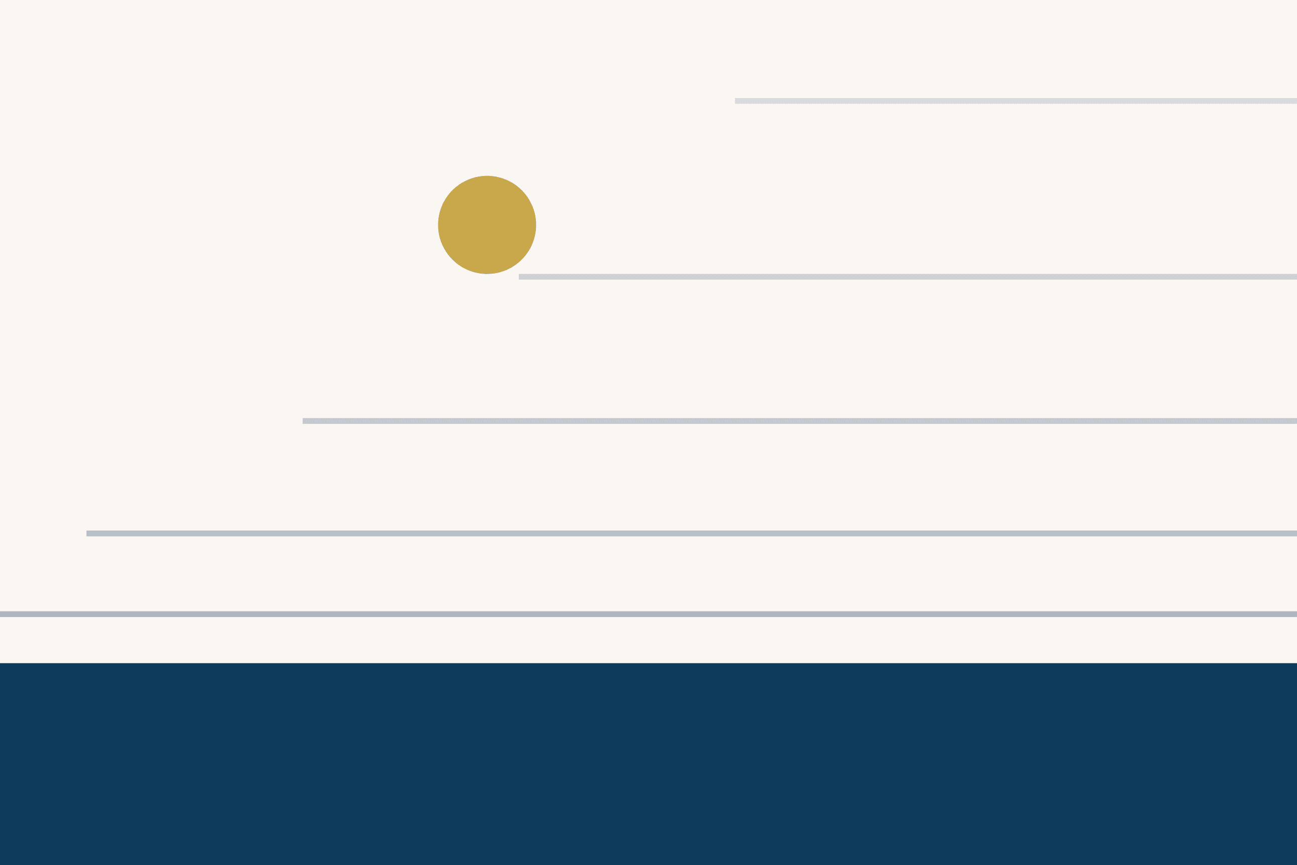 A dark band of sea under a pale sky. Five thin grey lines sit above the waterline, each starting further to the right than the one below. A single gold dot sits at the left end of the second line from the top.