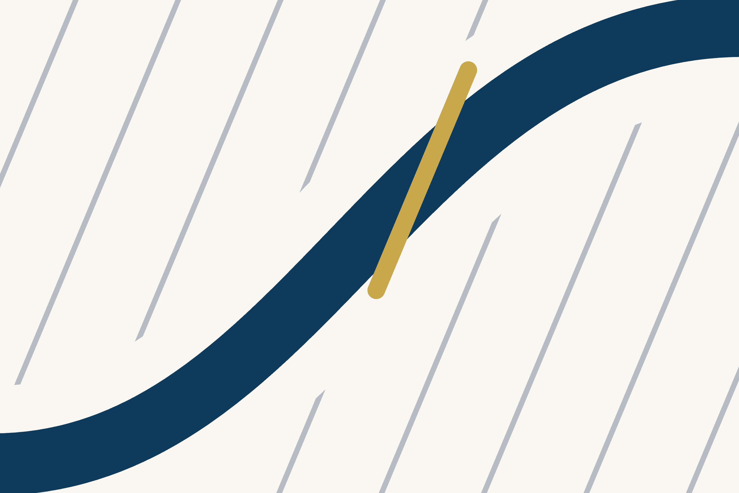 Grey diagonal lines cross a cream ground. A broad dark blue channel curves up through them from lower left to upper right, and a short gold stroke runs across the channel where it breaks through one of the lines.